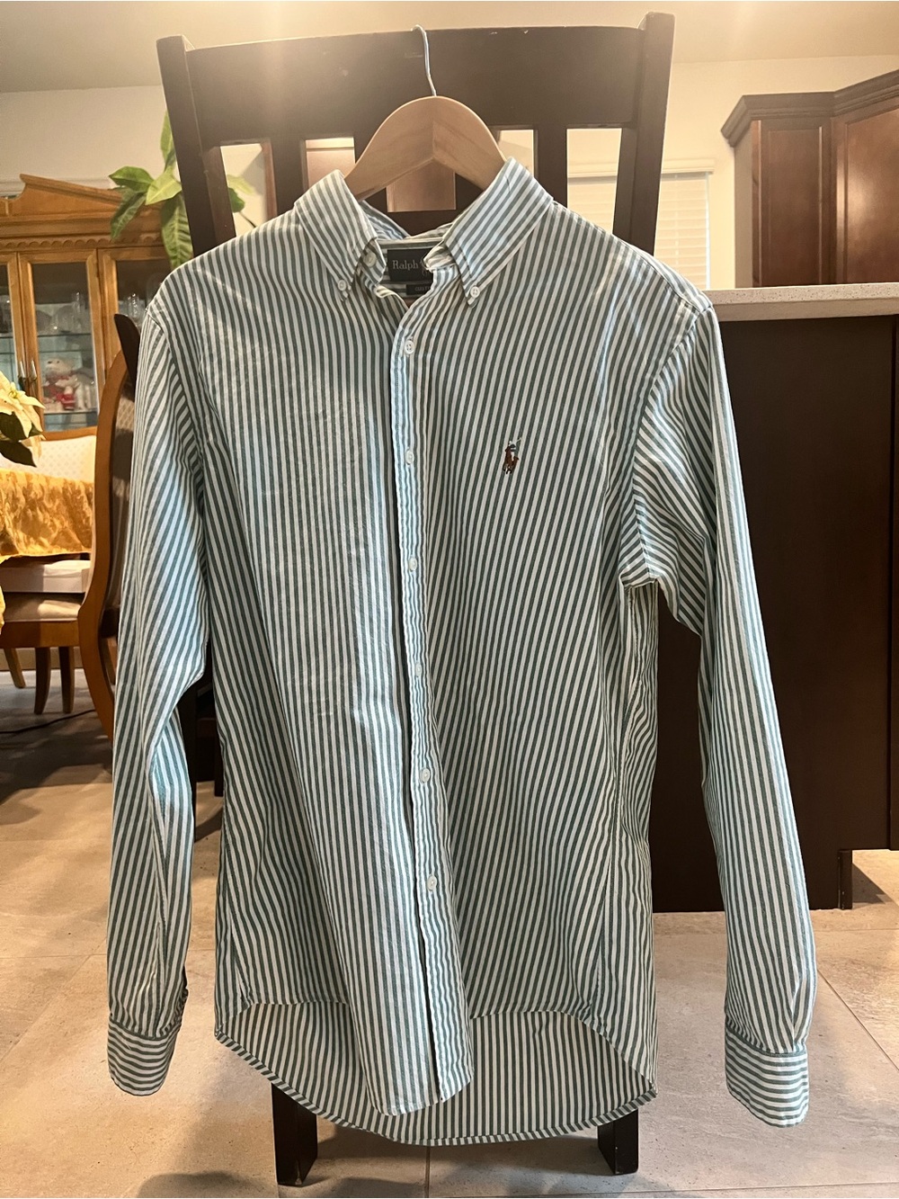 Men's Polo Ralph Lauren Long Sleeve Button Down Shirt Green Stripe Medium